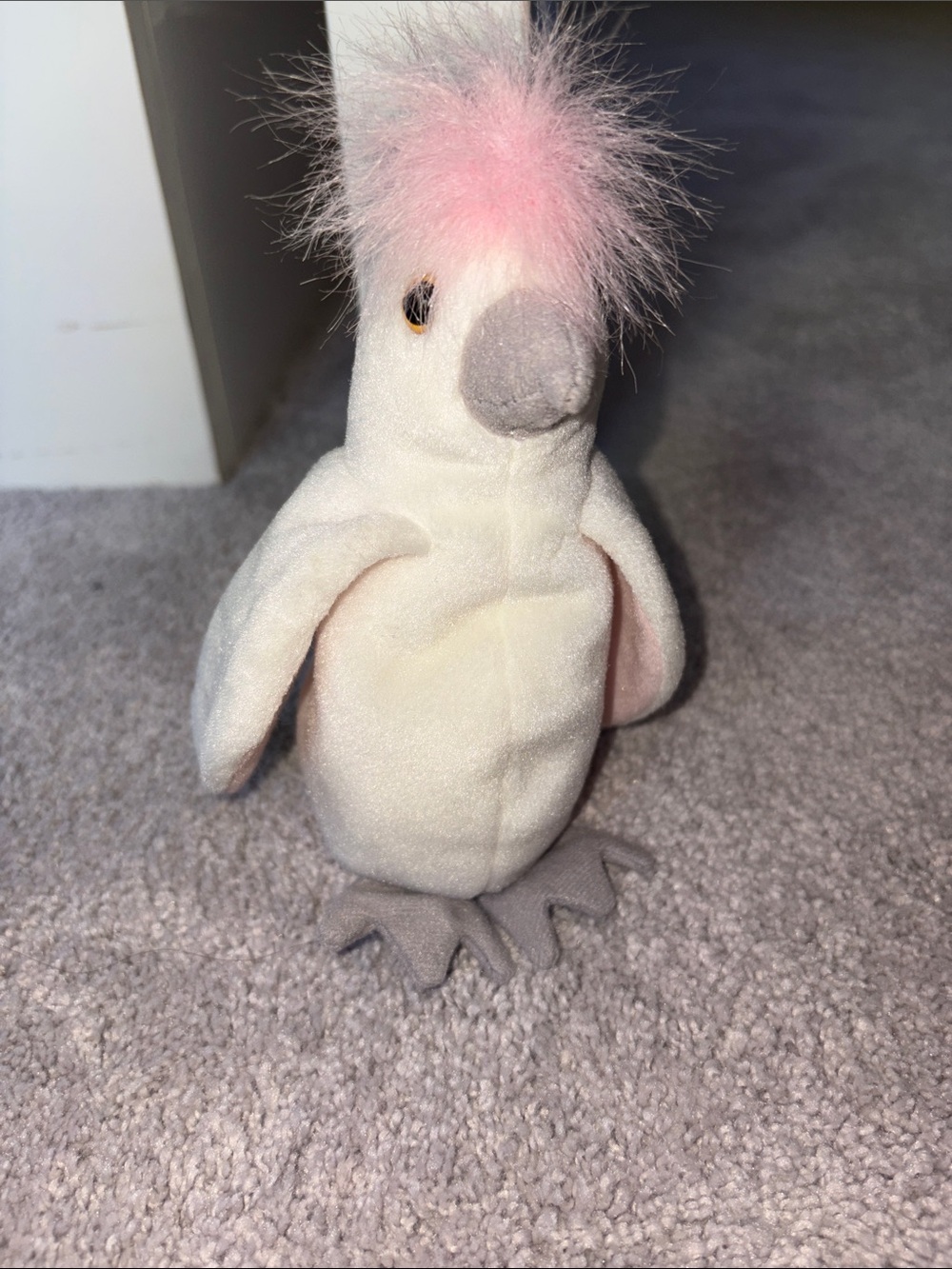 Plush Pink-Crested Cockatoo Small Pet Toy - Soft White and Pink beanie baby